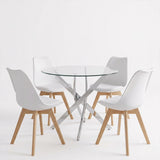 Set masa si scaune Gaston dining, Sticla, D80x75 cm - Alb