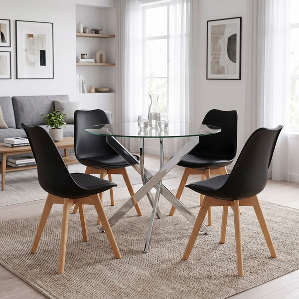 Set masa si scaune Gaston dining, Sticla, D80x75 cm