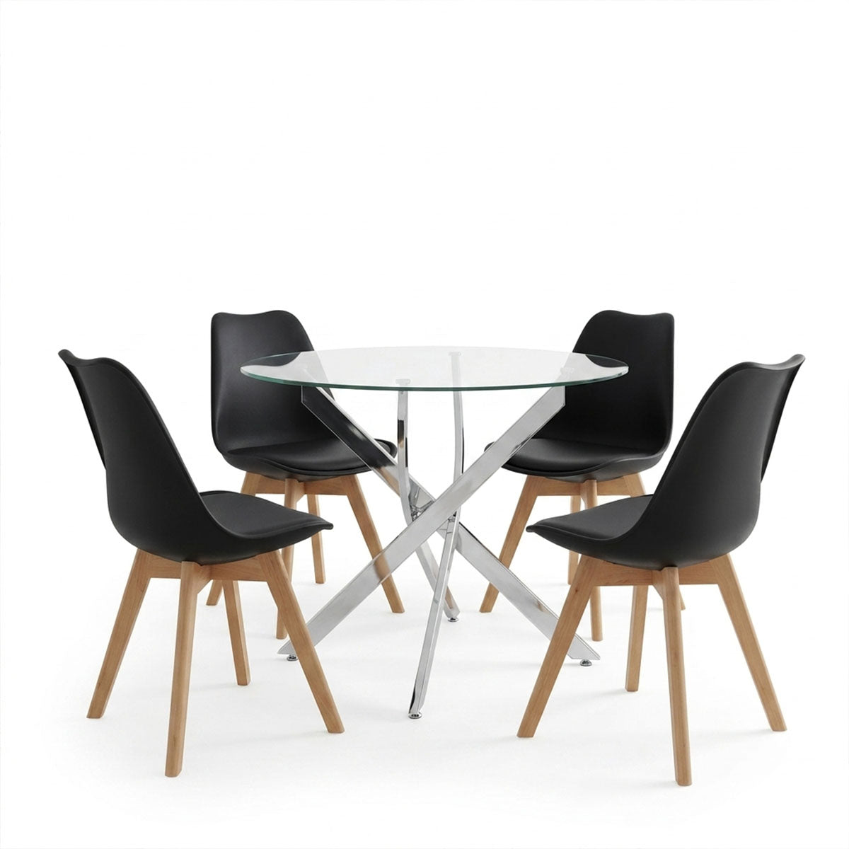 Set masa si scaune Gaston dining, Sticla, D80x75 cm - Negru