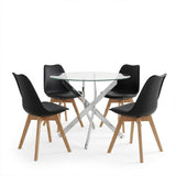 Set masa si scaune Gaston dining, Sticla, D80x75 cm - Negru