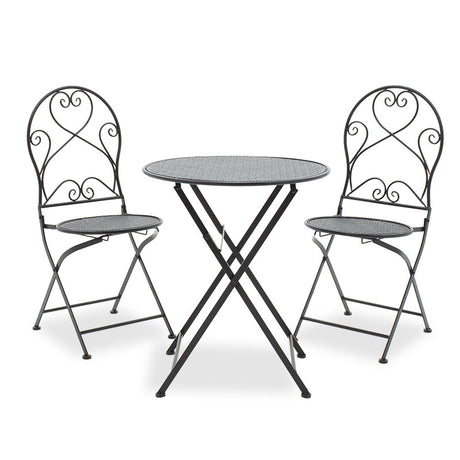 Set Masa si Scaune Gradina Walen 3 Piese Negru, Alb, 60x60x93 cm