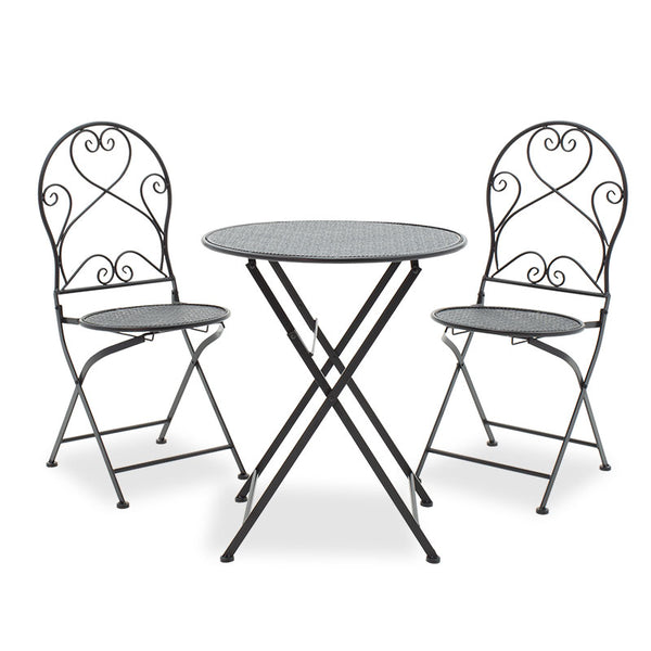 Set Masa si Scaune Gradina Walen 3 Piese Negru, Alb, 60x60x93 cm