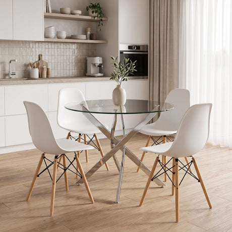 Set masa si scaune Julita dining, Sticla, Alb, D80x75 cm