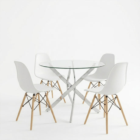 Set masa si scaune Julita dining, Sticla, Alb, D80x75 cm