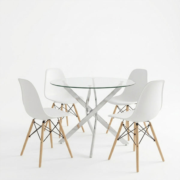 Set masa si scaune Julita dining, Sticla, Alb, D80x75 cm