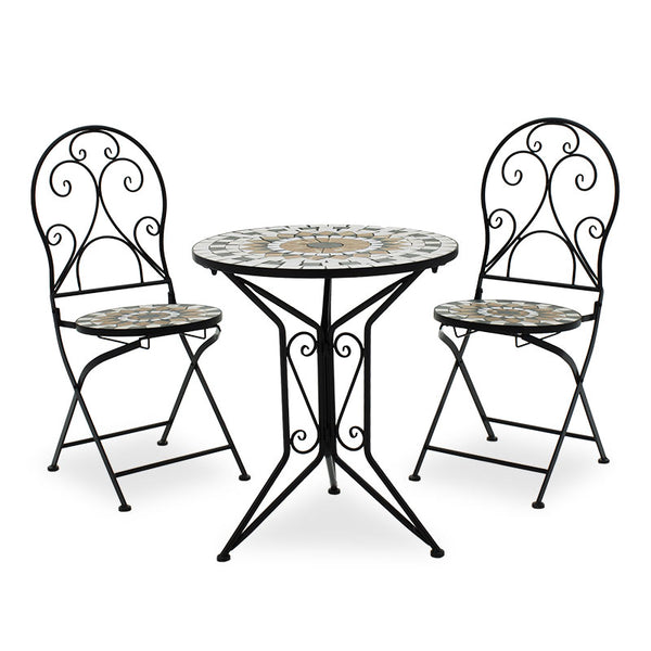 Set Masa si Scaune Mosaic 3 Piese, Negru - Multicolor, 60x60x94 cm