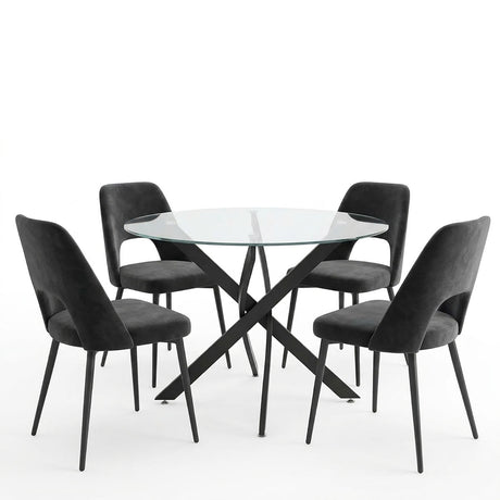 Set masa si scaune Murde Black, Metal, Negru, D100x75 cm