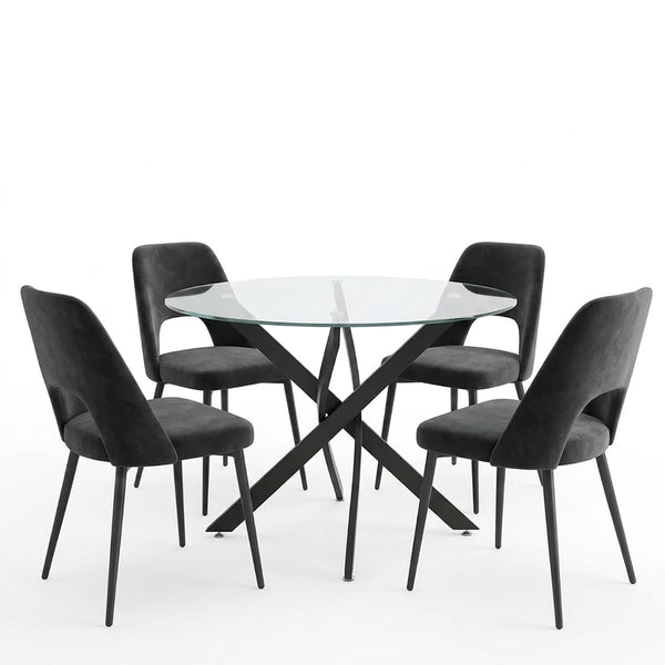 Set masa si scaune Murde Black, Metal, Negru, D100x75 cm