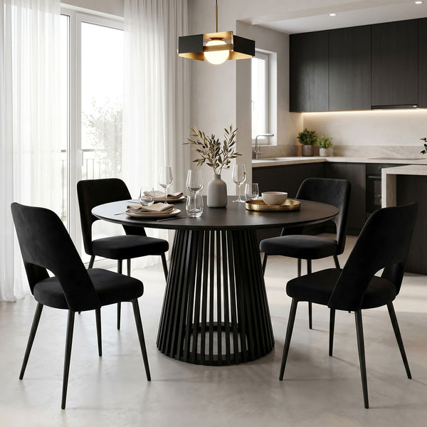 Set masa si scaune Murde Chairs Black, MDF, Negru, D120x75 cm
