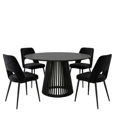 Set masa si scaune Murde Chairs Black, MDF, Negru, D120x75 cm, imagine ambient