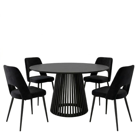 Set masa si scaune Murde Chairs Black, MDF, Negru, D120x75 cm