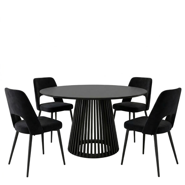 Set masa si scaune Murde Chairs Black, MDF, Negru, D120x75 cm