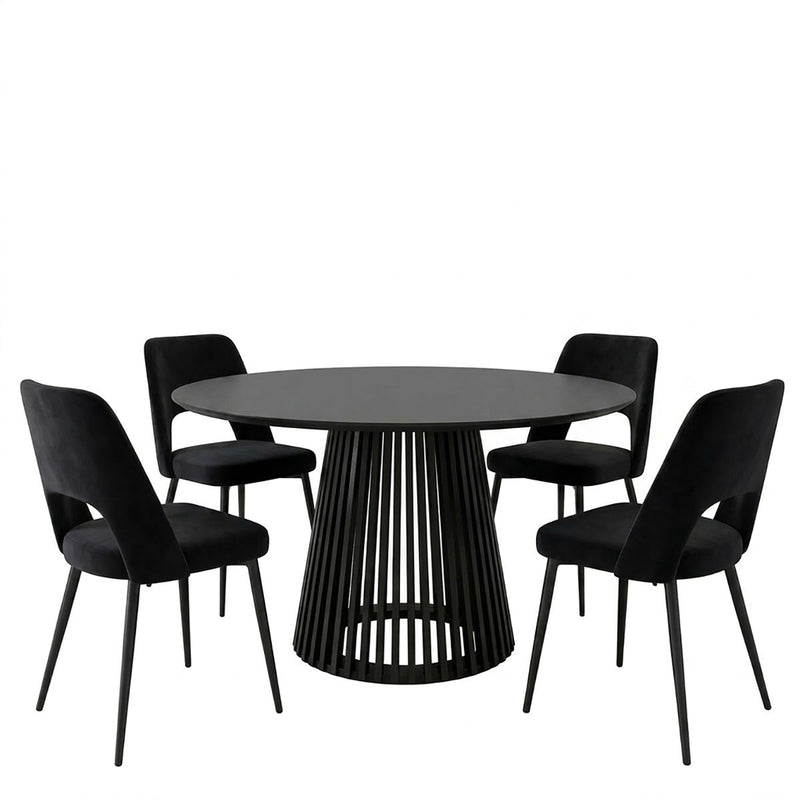 Set masa si scaune Murde Chairs Black, MDF, Negru, D120x75 cm, imagine ambient