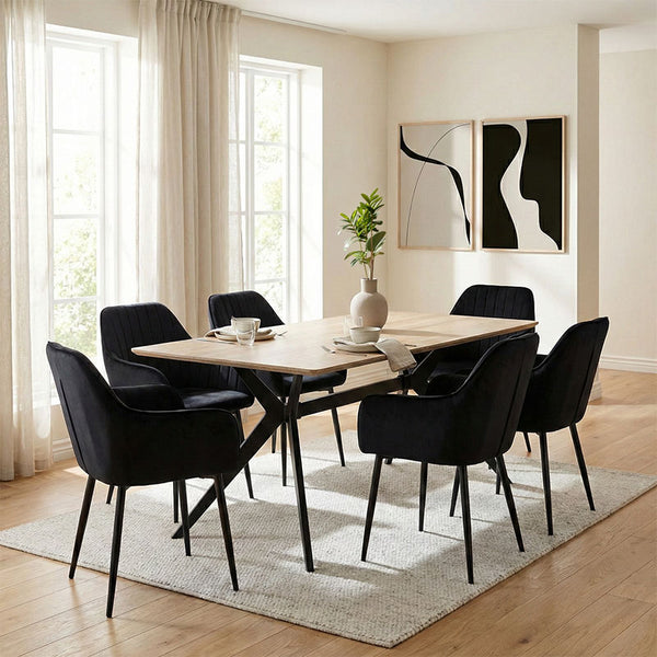 Set masa si scaune Noor Armchairs, Sonoma-Negru, 160x90x75 cm