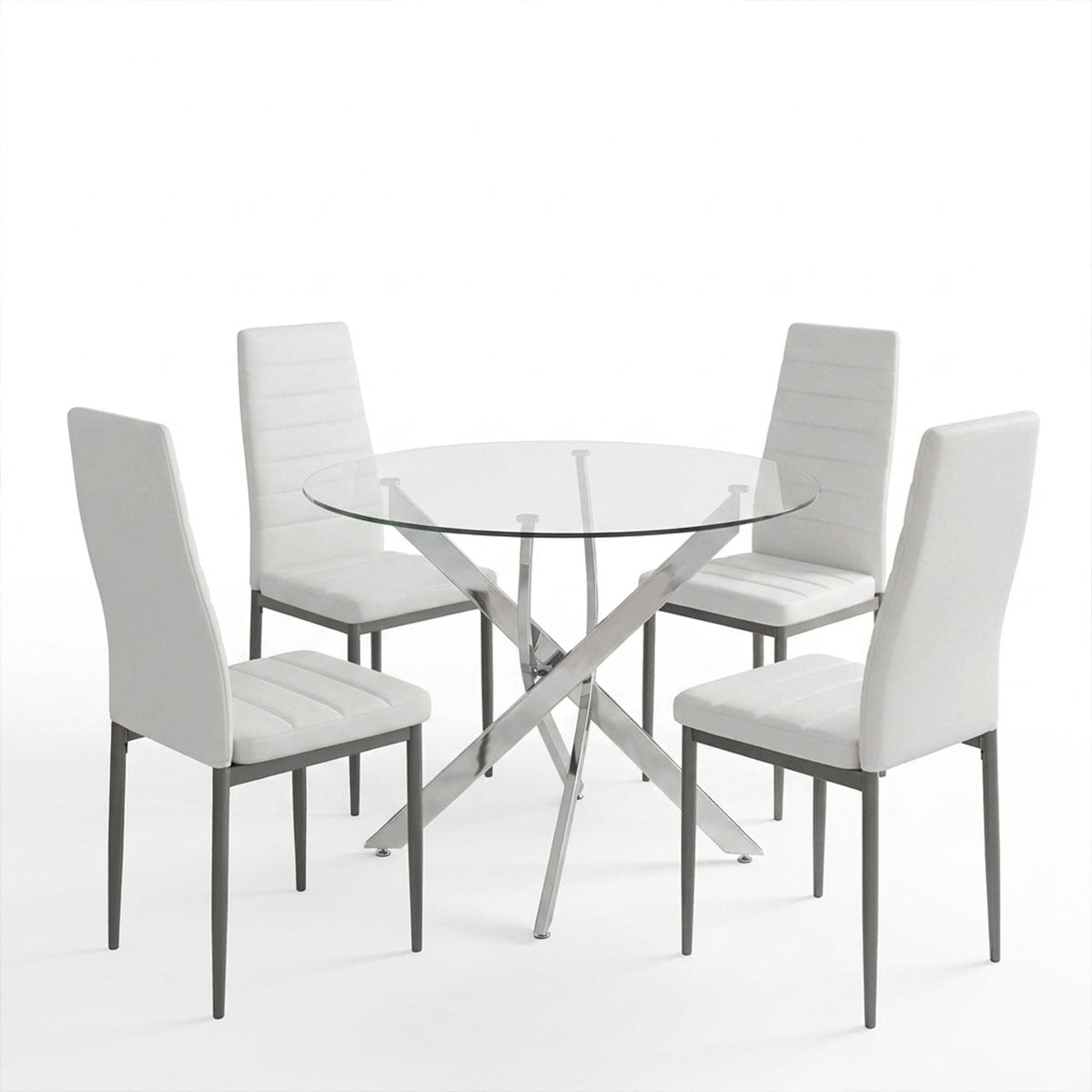 Set masa si scaune Parker-Antoro, Sticla, Alb, D100x75 cm