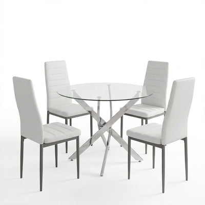 Set masa si scaune Parker-Antoro, Sticla, Alb, D100x75 cm, imagine ambient