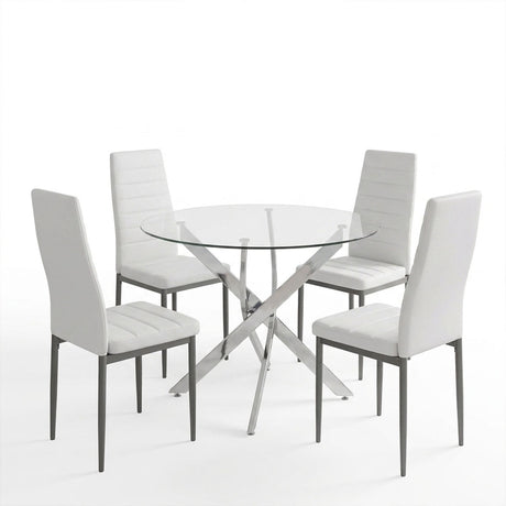 Set masa si scaune Parker-Antoro, Sticla, Alb, D100x75 cm