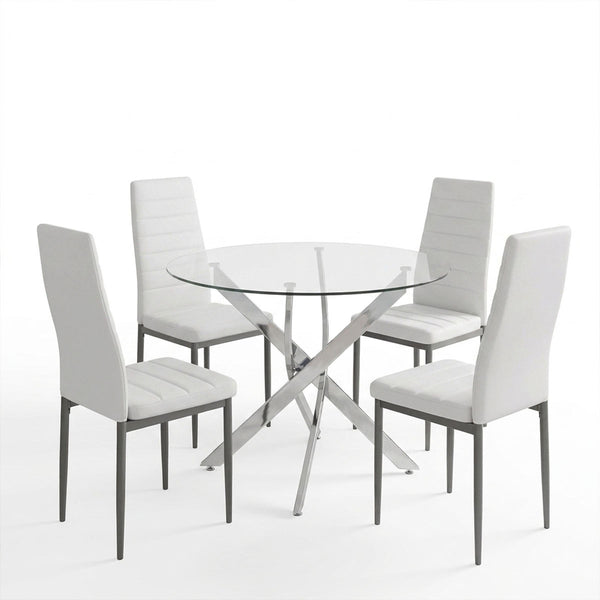 Set masa si scaune Parker-Antoro, Sticla, Alb, D100x75 cm