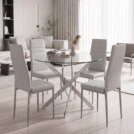 Set masa si scaune Parker dining, Sticla, Alb, D80x75 cm