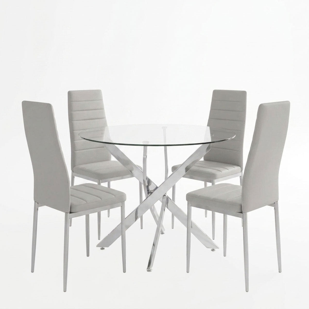Set masa si scaune Parker dining, Sticla, Alb, D80x75 cm
