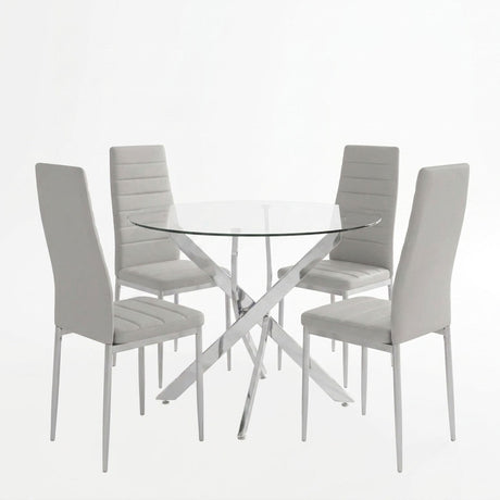 Set masa si scaune Parker dining, Sticla, Alb, D80x75 cm