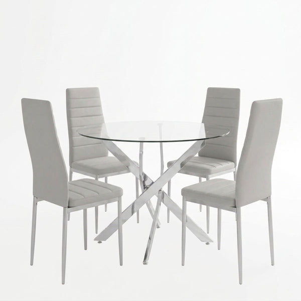 Set masa si scaune Parker dining, Sticla, Alb, D80x75 cm