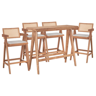 Set masa si scaune pentru sufragerie Winslow set 5 piese lemn de arbore de cauciuc, nuc deschis 120x45x100 cm