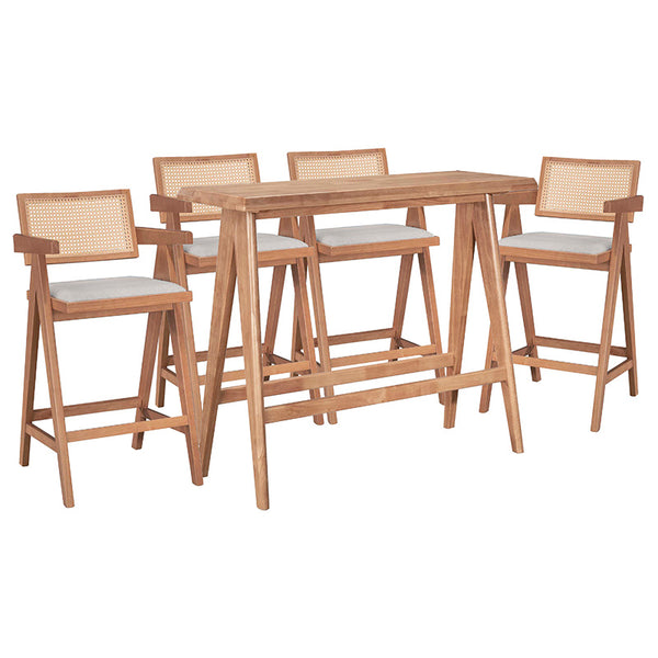 Set masa si scaune pentru sufragerie Winslow set 5 piese lemn de arbore de cauciuc, nuc deschis, 120x45x100 cm