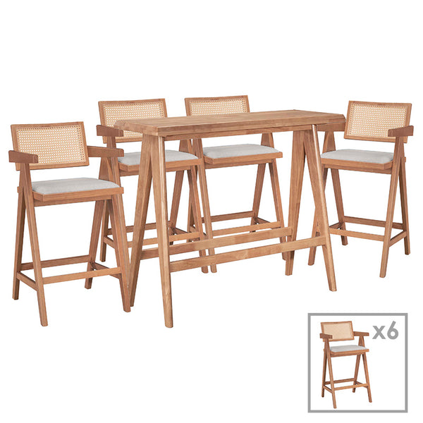 Set masa si scaune pentru sufragerie Winslow set 7 piese lemn de arbore de cauciuc, nuc deschis, 120x45x100 cm