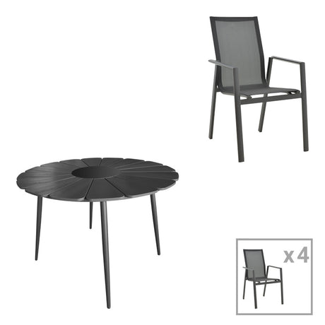 Set masa si scaune Pinap-Dashiell, 5 piese, Negru, 110x110x74 cm