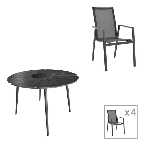 Set masa si scaune Pinap-Dashiell, 5 piese, D110x74 cm