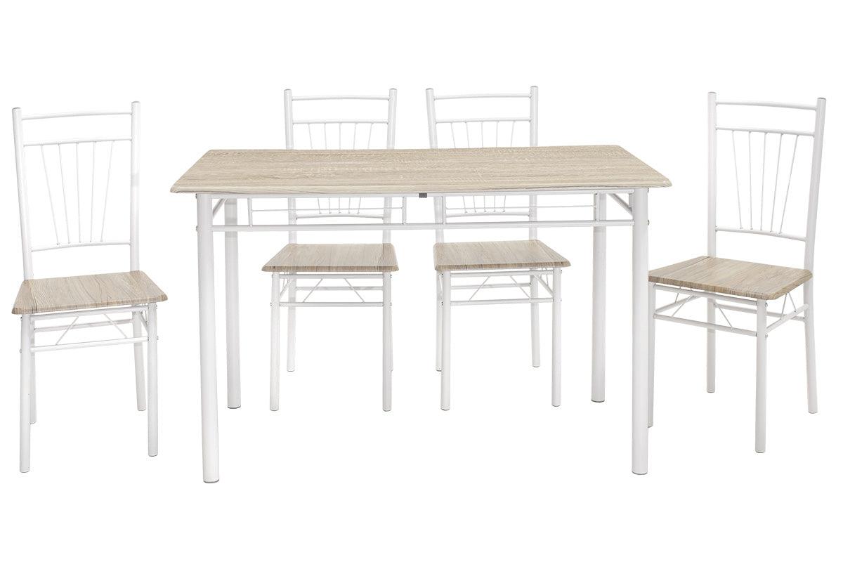 Set masa si scaune Roza, 5 piese, Nuc - Alb - Sonoma - Gri, 120x70x75 cm - Alb
