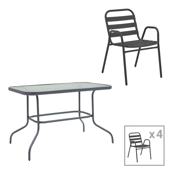 Set masă și scaune Valor-Sussie, metal și sticlă, Gri, 110x60x70 cm