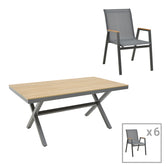 mobilier de gradina Set masa Thorio-Azelie 7 antracit aluminiu si placaj Natural 160x90x75 cm