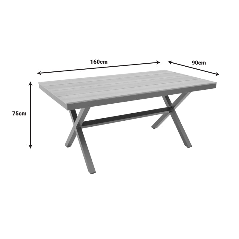 Set masa Thorio-Azelie 7 antracit aluminiu si placaj, Natural, 160x90x75 cm, foto produs 8
