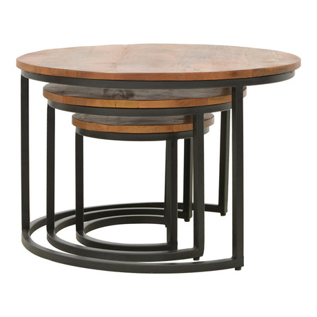 Set Masute de Cafea cu 3 Piese, Lemn de Mango și Picioare de metal, Nuanta Nuc, Diverse, 70x70x45 cm