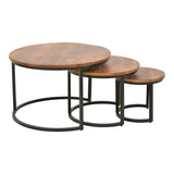 Set Masute de Cafea cu 3 Piese, Lemn de Mango și Picioare de metal, Nuanta Nuc, Diverse, 70x70x45 cm