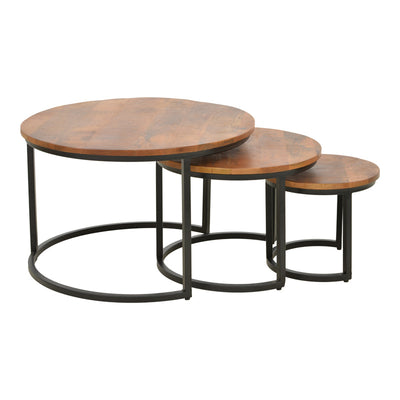 Set Masute de Cafea cu 3 Piese, Lemn de Mango și Picioare de metal, Nuanta Nuc, Diverse, 70x70x45 cm, detaliu produs