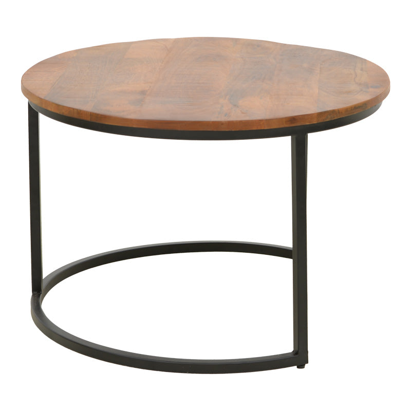 Set Masute de Cafea cu 3 Piese, Lemn de Mango și Picioare de metal, Nuanta Nuc, Diverse, 70x70x45 cm