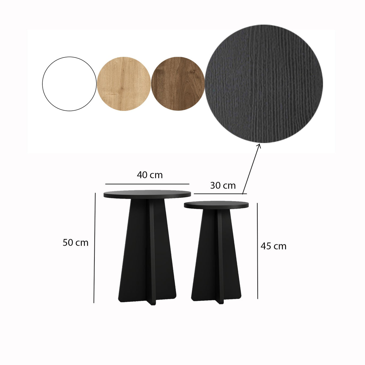 Set măsuțe de cafea Mushroom, Sapphire Oak, negru, 30x30x45 cm - Negru