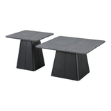 Set mese de cafea pătrate cu bază metalică, piatră sinterizată gri marmură, 2 piese, 80x80x40 cm