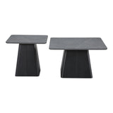 Set mese de cafea pătrate cu bază metalică, piatră sinterizată gri marmură, 2 piese, 80x80x40 cm