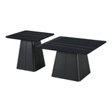 Set Mese de Cafea Pătrate cu Funcție de Economisire Spațiu, Metal și Piatră Sintetizată, Marmură Neagră, Optimizate, 80x80x43 cm