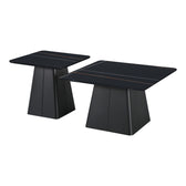 Set Mese de Cafea Pătrate cu Funcție de Economisire Spațiu, Metal și Piatră Sintetizată, Marmură Neagră, Optimizate, 80x80x43 cm, imagine suplimentara