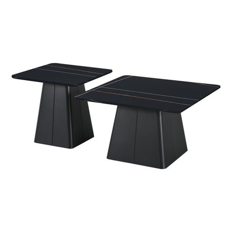 Set Mese de Cafea Pătrate cu Funcție de Economisire Spațiu, Metal și Piatră Sintetizată, Marmură Neagră, Optimizate, 80x80x43 cm