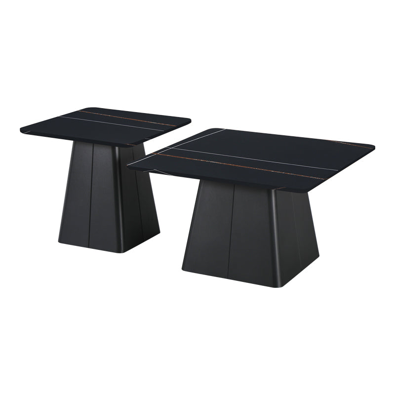 Set Mese de Cafea Pătrate cu Funcție de Economisire Spațiu, Metal și Piatră Sintetizată, Marmură Neagră, Optimizate, 80x80x43 cm, imagine suplimentara