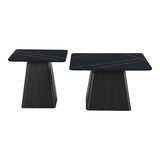 Set Mese de Cafea Pătrate cu Funcție de Economisire Spațiu, Metal și Piatră Sintetizată, Marmură Neagră, Optimizate, 80x80x43 cm