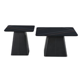 Set Mese de Cafea Pătrate cu Funcție de Economisire Spațiu, Metal și Piatră Sintetizată, Marmură Neagră, Optimizate, 80x80x43 cm, detaliu produs