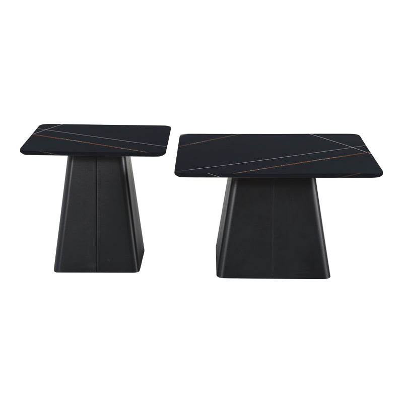 Set Mese de Cafea Pătrate cu Funcție de Economisire Spațiu, Metal și Piatră Sintetizată, Marmură Neagră, Optimizate, 80x80x43 cm, detaliu produs