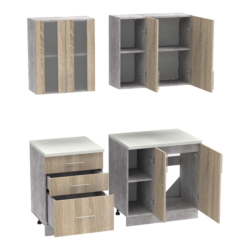 Set mobila bucatarie 4 buc Festa II, Sonoma, 140x60x85 cm, foto produs